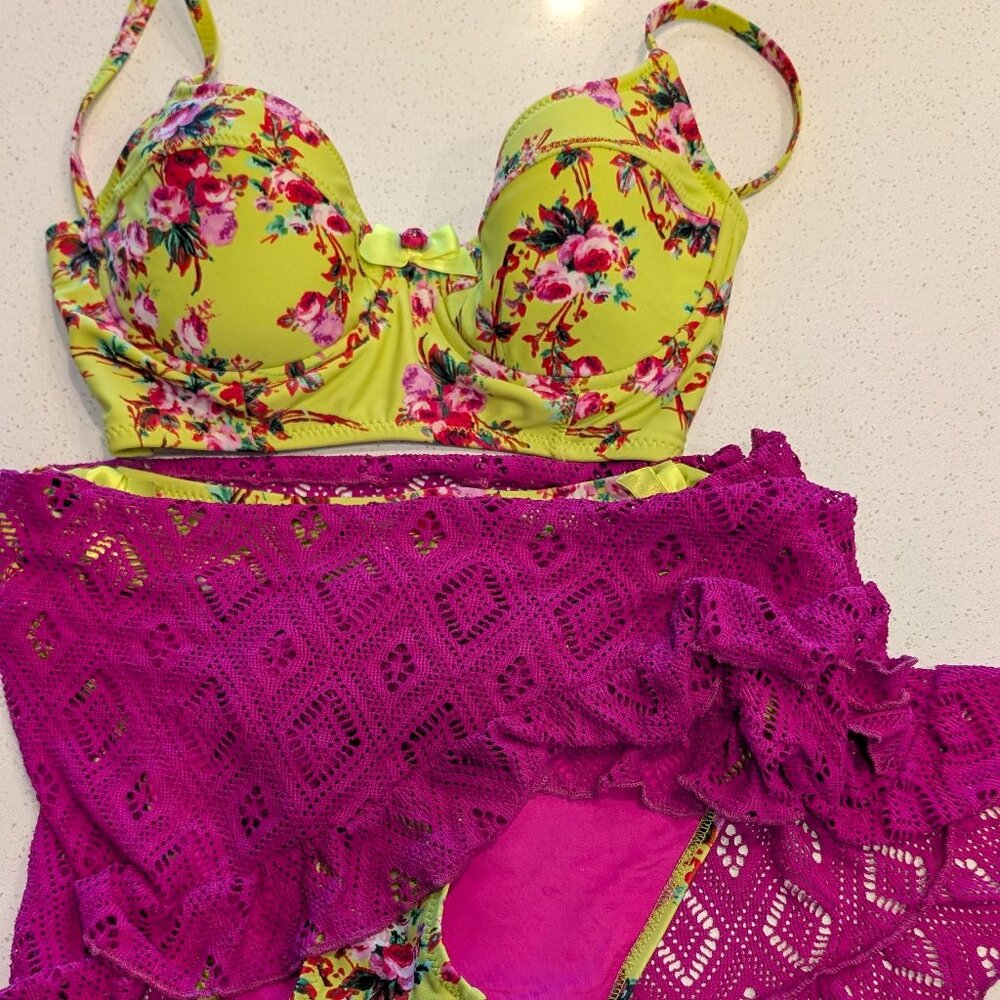 Lime green floral Betsey Johnson Bikini